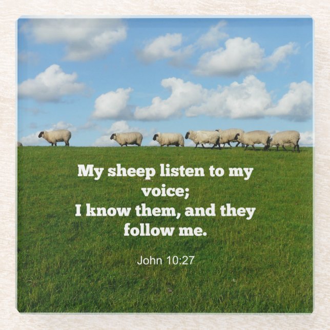 Bible verse, John 10:27, My sheep... Glass Coaster (Front)