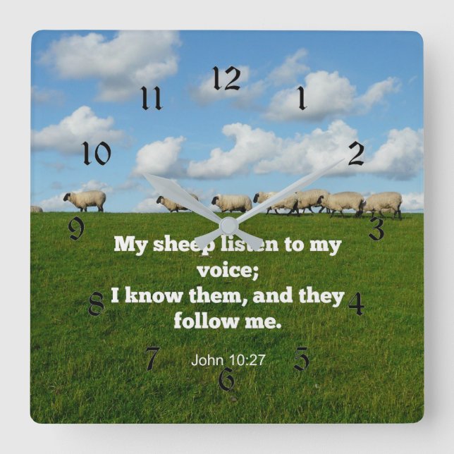 Bible verse, John 10:27, sheep, Square Wall Clock (Front)