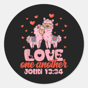 Bible Verse John 13&#  Llama Valentine Christian  Classic Round Sticker