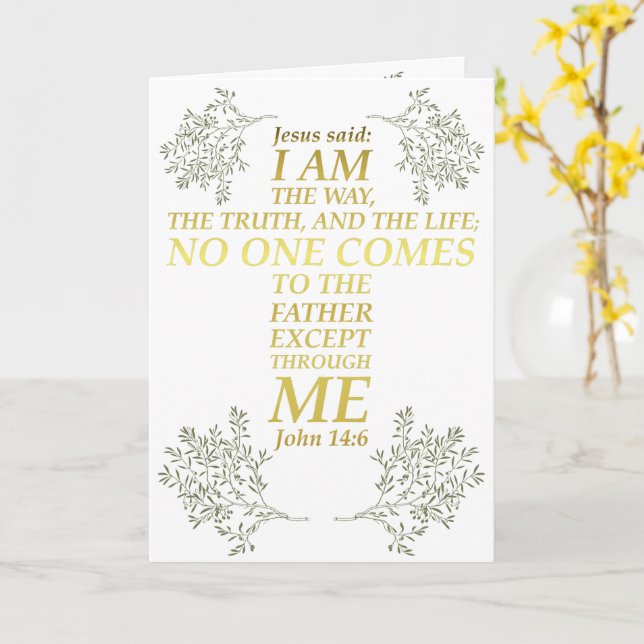 Bible Verse John 14:6 Jesus Way Truth Life Cross Card (Yellow Flower)