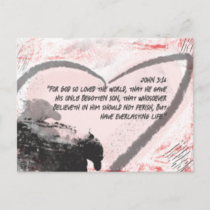Bible Verse John 3:16 Grunge Heart  Postcard