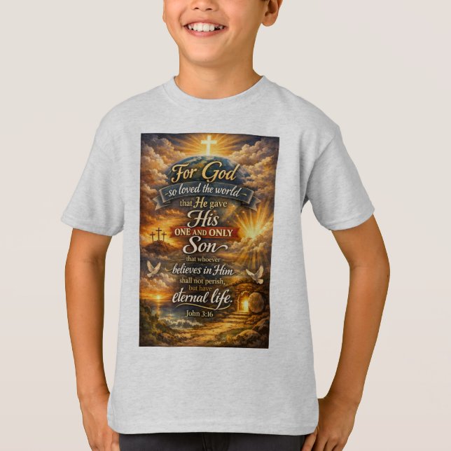 Bible Verse John 3:16 Kid's Tee Shirt (Front)