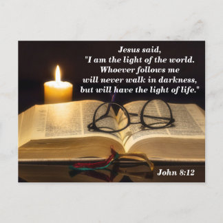 Bible Verse John 8:12 Jesus is Light of the World Postcard