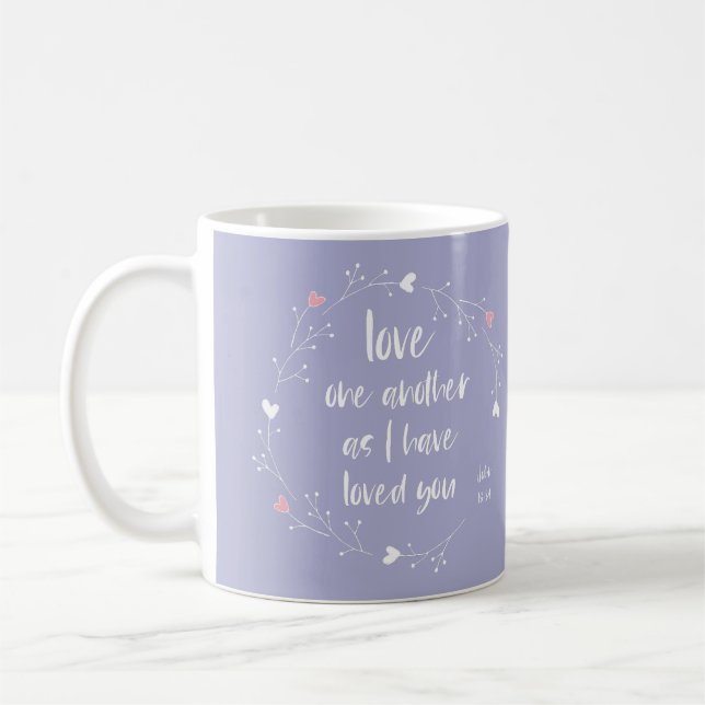 Bible Verse: Love One Another (+ hearts) Coffee Mug (Left)
