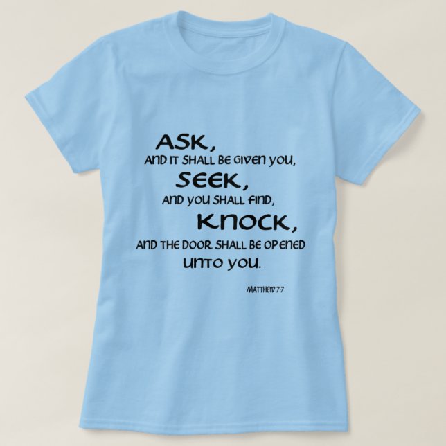 Bible Verse Matthew 7:7 Womens Basic T-shirt (Design Front)