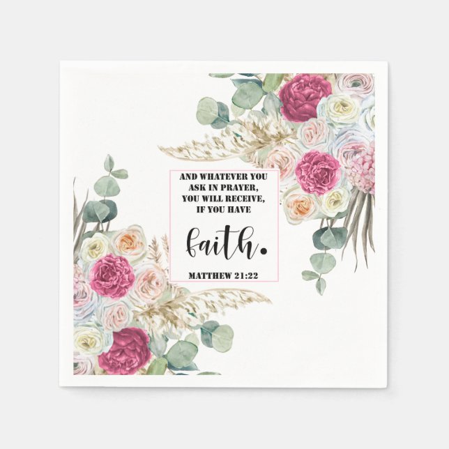 Bible verse Matthew Floral  Square  Napkin (Front)