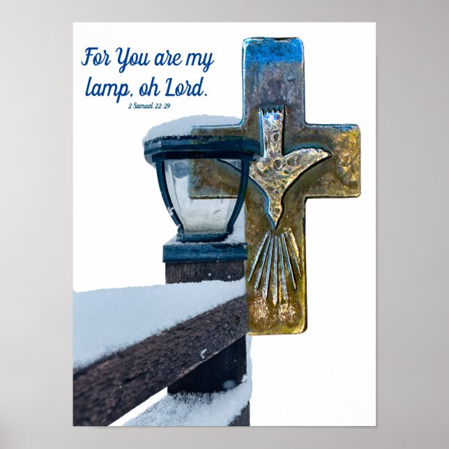 Bible verse "my lamp, oh Lord" cross faith Samuel Poster (Front)