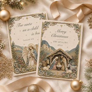 Bible Verse Nativity Scene Merry Christmas Card