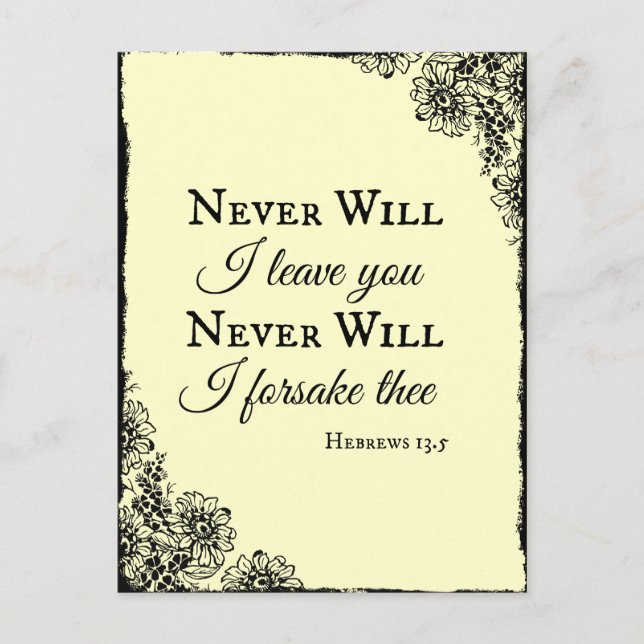 Bible Verse Never Will I leave You Postcard (Front)