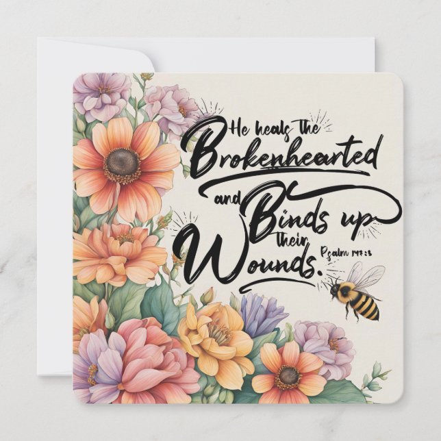 Bible Verse Notecard - 5.25 x 5.25 Psalm 147:3 (Front)