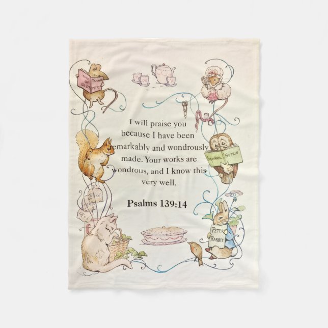 Bible verse nursery animals fleece blanket (Front)