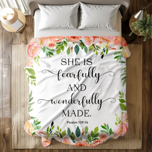 Bible verse Peach Floral Fleece Blanket (Creator Uploaded)