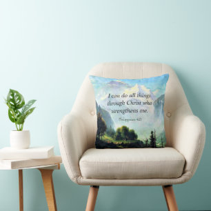 Bible verse, Phil 4:13, I can do all things... Cushion