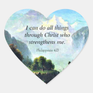 Bible verse, Phil 4:13, I can do all things... Heart Sticker