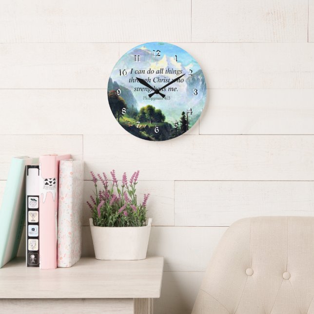 Bible verse, Phil 4:13, I can do all things... Large Clock (Reading Room)