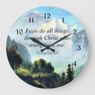 Bible verse, Phil 4:13, I can do all things... Large Clock