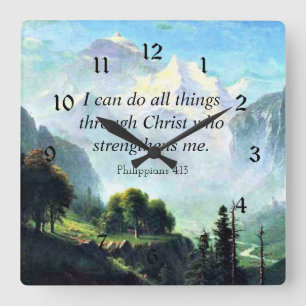 Bible verse, Phil 4:13, I can do all things... Square Wall Clock