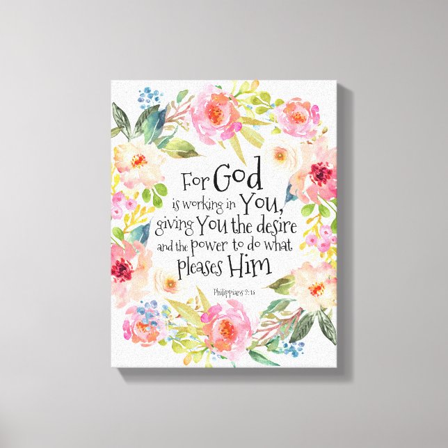 Bible Verse Philippians 2:13 Stretched Canvas (Front)