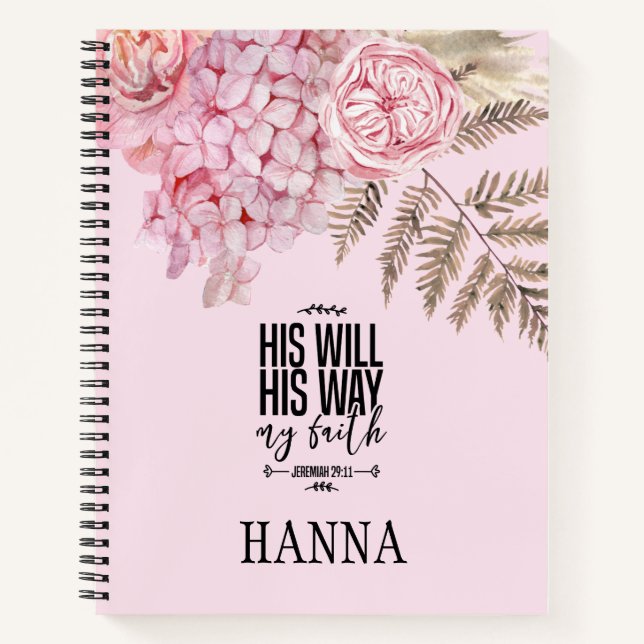 Bible Verse Pink Blush Pampas Grass Notebook (Front)