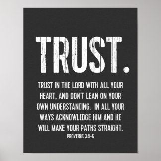 Bible Verse Proverbs 3:5-6, Black and White Poster