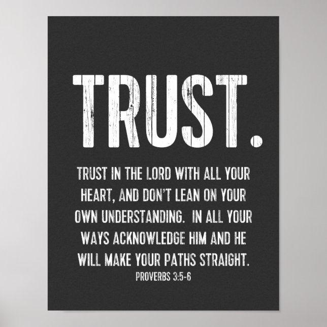 Bible Verse Proverbs 3:5-6, Black and White Poster (Front)