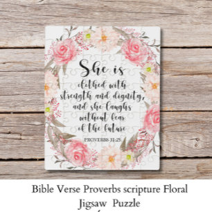 Bible Verse Proverbs scripture Floral  Jigsaw Puzzle