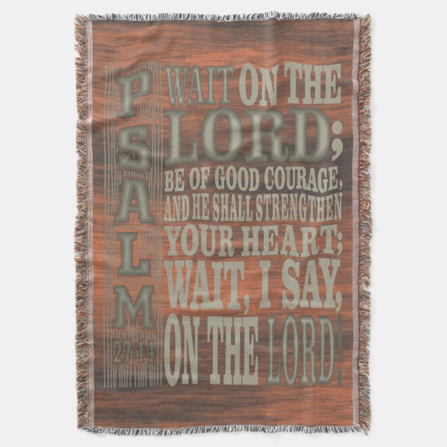 Bible Verse Psalm 27;14 Wood Topped Wall Tapestry Throw Blanket (Front Vertical)