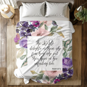 Bible verse Purple Floral Fleece Blanket