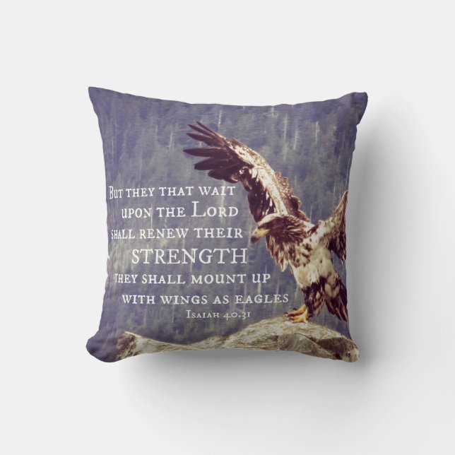 Bible Verse: Renew Strength, Wings as Eagles Cushion (Front)