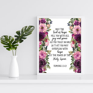 Bible verse Romans plum pink floral scripture  Poster