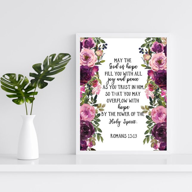 Bible verse Romans plum pink floral scripture  Poster (Creator Uploaded)