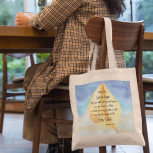 Bible verse Romans Yellow Blue Tote Bag