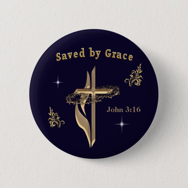 Bible Verse saved by Grace 6 Cm Round Badge (Front)