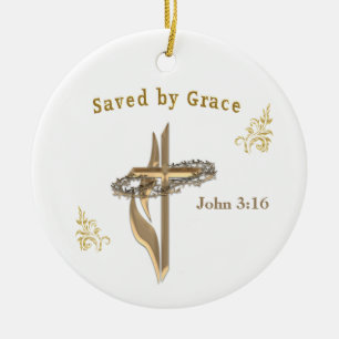 Bible Verse saved by Grace Ceramic Tree Decoration