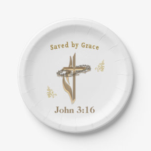 Bible Verse saved by Grace Paper Plate
