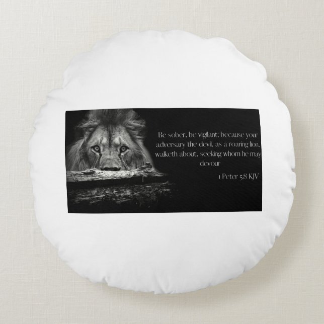 Bible Verse Scripture 1 Peter 5:8 KJV Round Cushion (Front)