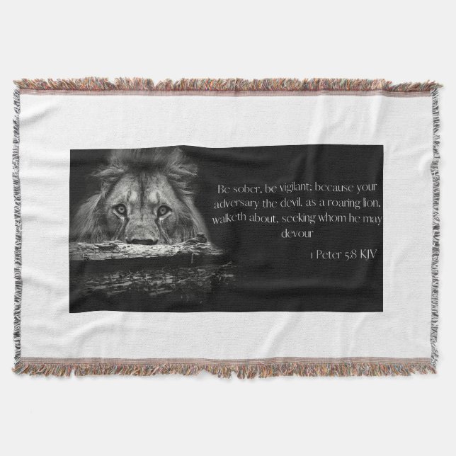 Bible Verse Scripture 1 Peter 5:8 KJV Throw Blanket (Front)