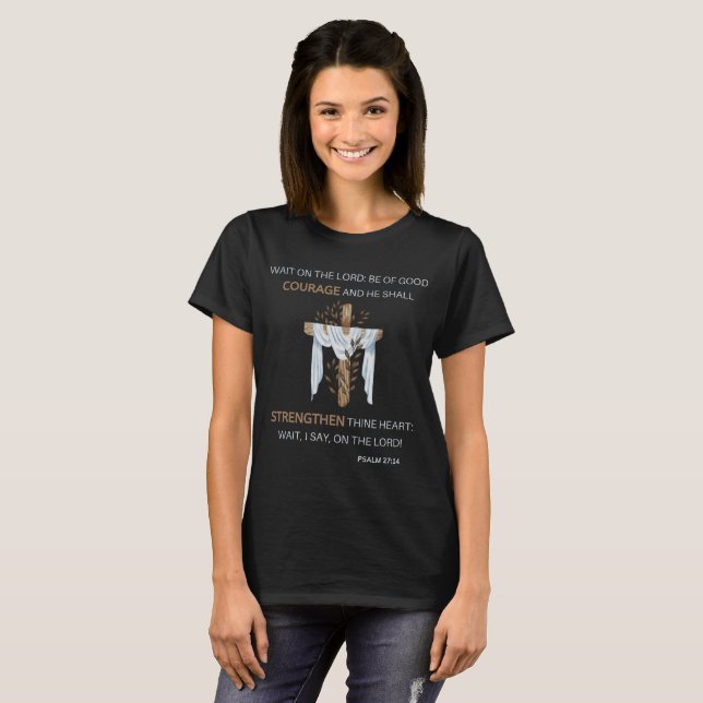 Bible Verse Scripture Psalm 27:14 KJV Women's T-Shirt (Front Full)