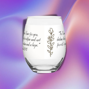 Bible Verse Simple Botanical Brown and White   Stemless Wine Glass