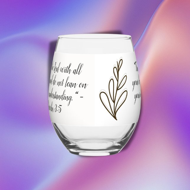 Bible Verse Simple Botanical Brown and White | Stemless Wine Glass (Creator Uploaded)