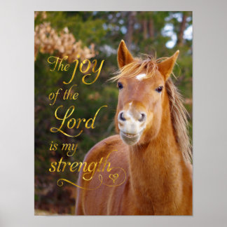 Bible Verse Smiling Chestnut Horse Poster