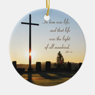 Bible verse sunrise, round ceramic tree decoration