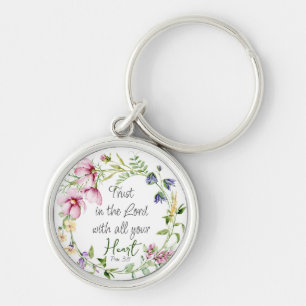 Bible Verse Trust in the Lord with Botanical Theme Key Ring
