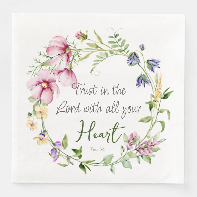 Bible Verse Trust in the Lord with Botanical Theme Napkin (Front)