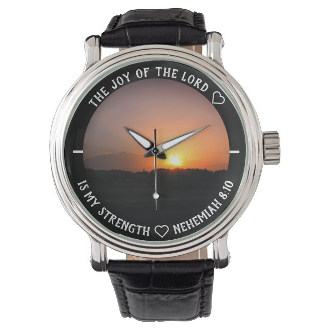 Bible Verse Village Sunset Sunrise Photo Template Watch (Front)