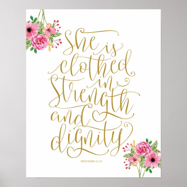 Bible verse wall art proverbs 31:25 calligraphy v7 (Front)
