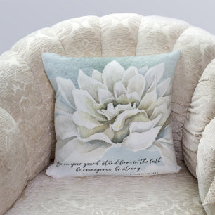 Bible verse white floral throw pillows
