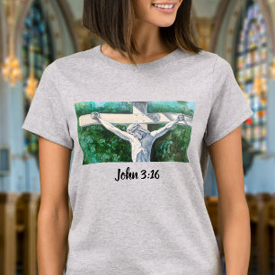 Bible Verse Whites Cross with Jesus Personalise T-Shirt