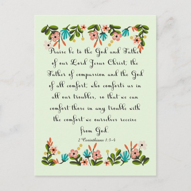 Bible Verses Art - 2 Corinthians 1:3-4 Postcard (Front)