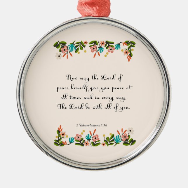 Bible Verses Art - 2 Thessalonians 3:16 Metal Tree Decoration (Front)